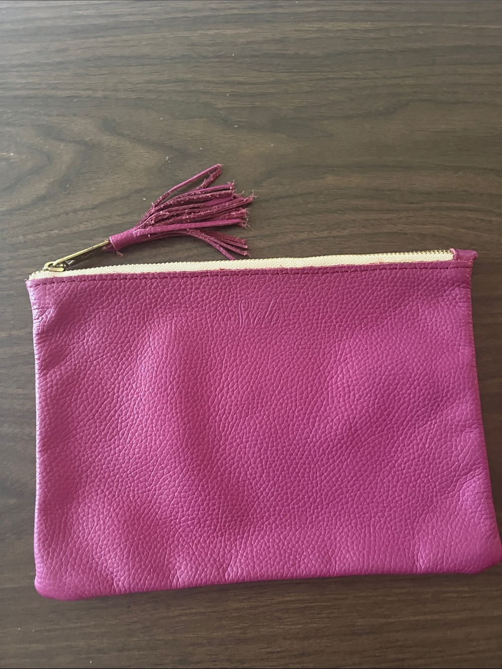 Sseko Fuchsia Pebbled Leather Tassel Zip Pouch